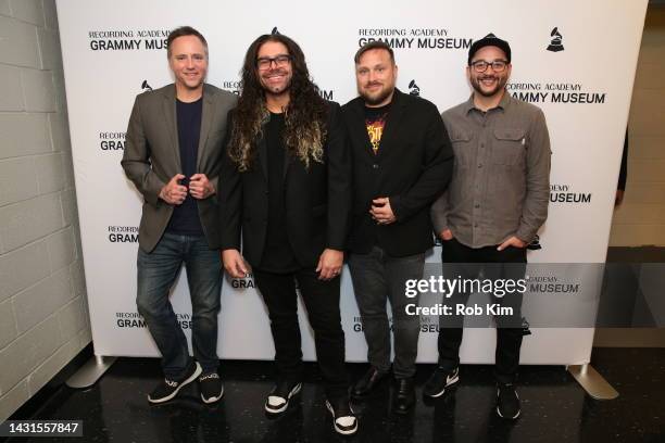 Josh Eppard, Claudio Sanchez, Travis Stever and Zach Cooper of Coheed and Cambria attend A New York Evening with Coheed and Cambria at Leonard Nimoy...