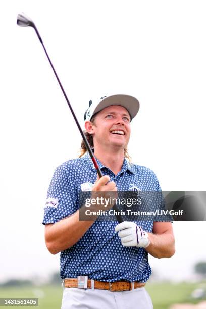 Team Captain Cameron Smith of Punch GC smiles on the driving range during Day Two of the LIV Golf Invitational - Bangkok at Stonehill Golf Course on...