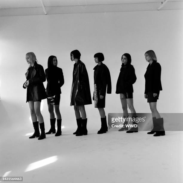 Models Emma Balfour, Janine Giddings, Michele Hicks, Natane Boudreau and Stella Tennant in a group shoot for Calvin Klein's bridge sportswear line.