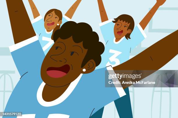 a group of multiracial sports fans watch and celebrate sports game with friends - college sports bar stock illustrations