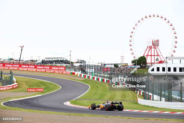 Lando Norris of Great Britain driving the McLaren MCL36 Mercedes on track during final practice ahead of the F1 Grand Prix of Japan at Suzuka...