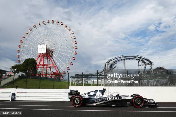 Yuki Tsunoda of Japan driving the Scuderia AlphaTauri AT03 in the Pitlane during qualifying ahead of the F1 Grand Prix of Japan at Suzuka...