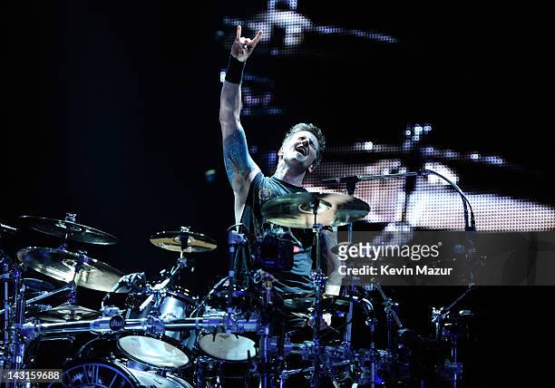 Daniel Adair of Nickelback performs at the Madison Square Garden on April 19, 2012 in New York, New York.