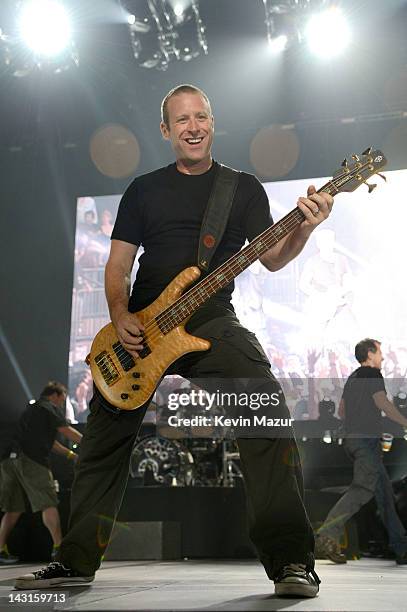 Mike Kroeger of Nickelback performs at the Madison Square Garden on April 19, 2012 in New York, New York.