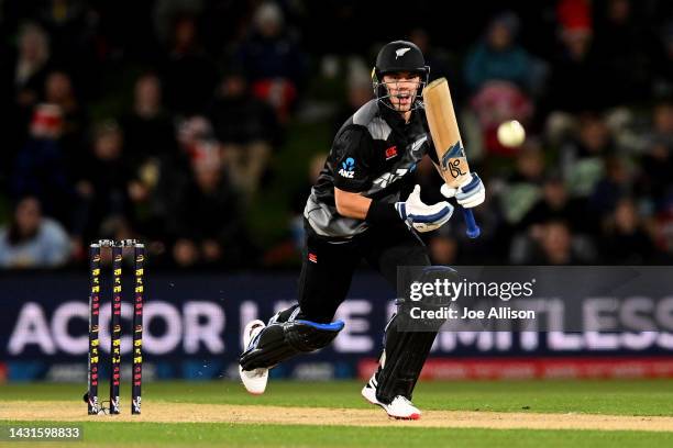 Mark Chapman of New Zealand bats during game two of the T20 International series between New Zealand and Pakistan at Hagley Oval on October 08, 2022...