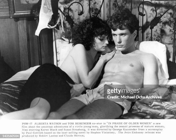 Alberta Watson and Tom Berenger affectionately in bed together in a scene from the film 'In Praise Of Older Women', 1978.
