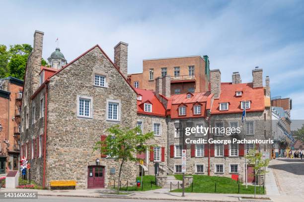 overview of the lower old town of quebec city, canada - quebec city stock pictures, royalty-free photos & images