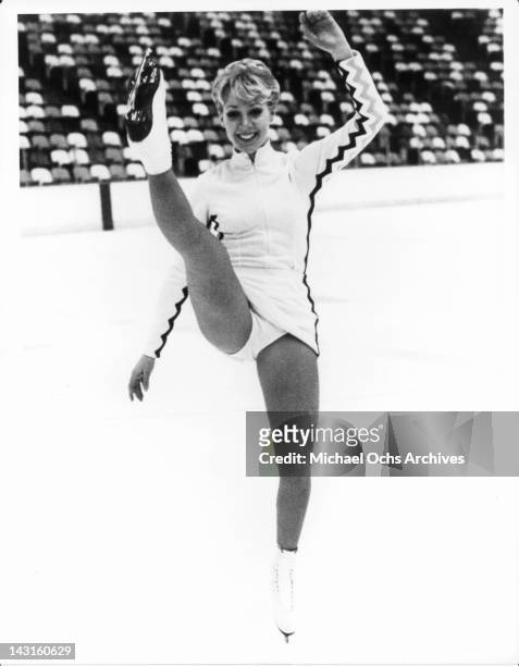 Lynn-Holly Johnson on the ice rink in a scene from the film 'Ice Castles', 1978.