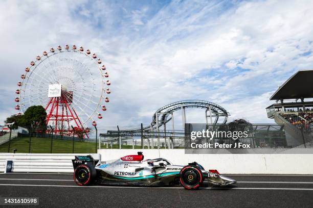 George Russell of Mercedes and Great Britain during qualifying ahead of the F1 Grand Prix of Japan at Suzuka International Racing Course on October...