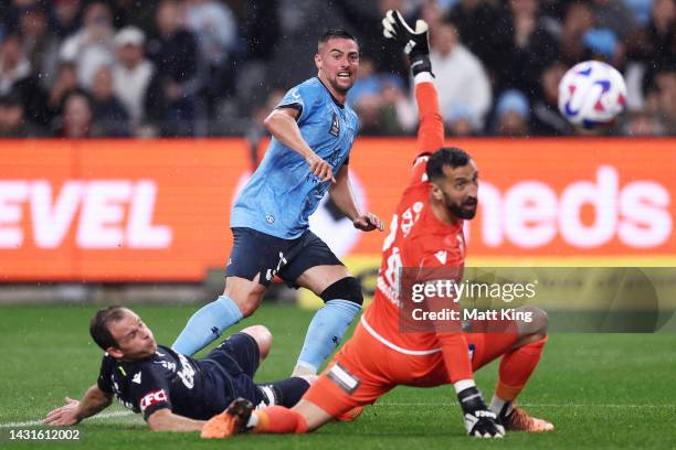 Robert Mak of Sydney FC scores a goal during the round one A-League Men's match between Sydney FC and Melbourne Victory at Allianz Stadium, on...