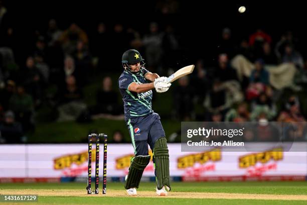 Haider Ali of Pakistan bats during game two of the T20 International series between New Zealand and Pakistan at Hagley Oval on October 08, 2022 in...