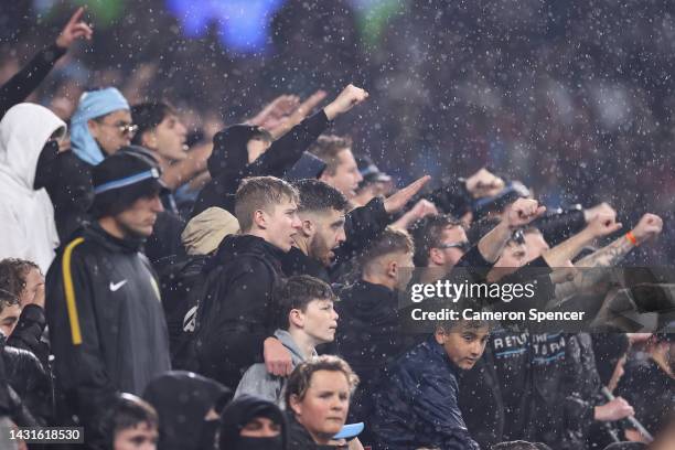 Sydney FC fans enjoy the atmosphere during the round one A-League Men's match between Sydney FC and Melbourne Victory at Allianz Stadium, on October...