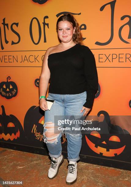 Actress Taylor Fangmann attends the Nights Of The Jack: An Immersive Halloween Experience at King Gillette Ranch on October 07, 2022 in Calabasas,...