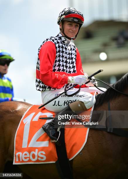 Jamie Kah riding Saracen Knight after winning Race 5, the Neds Herbert Power Stakes, during Caulfield Guineas Day at Caulfield Racecourse on October...