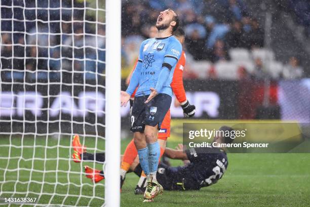 Adam Le Fondre of Sydney FC reacts during the round one A-League Men's match between Sydney FC and Melbourne Victory at Allianz Stadium, on October...