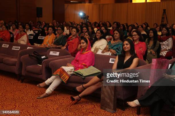 Member of Parliament Harsimran Kaur Badal and Bollywood Actress Lara Dutta attend the celebration of womanhood at the Young Women Achievers Award...