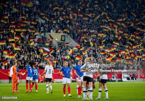 Player of Germany celebrate after the international friendly match between Germany Women's and France Women's at Rudolf-Harbig-Stadion on October 07,...