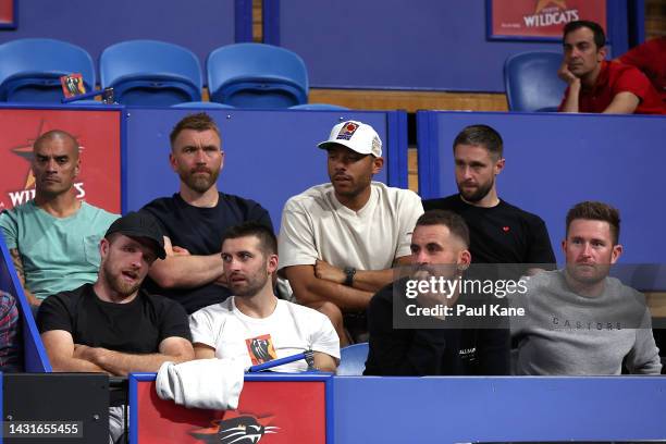 England cricket staff and players look on during the round two NBL match between the Perth Wildcats and Illawarra Hawks at RAC Arena, on October 08...