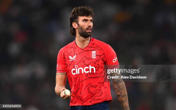 Reece Topley of England looks on during the 7th IT20 match between Pakistan and England on October 02, 2022 in Lahore, Pakistan.