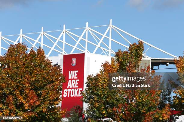 General view outside the stadium before the Sky Bet Championship between Stoke City and Sheffield United at Bet365 Stadium on October 08, 2022 in...