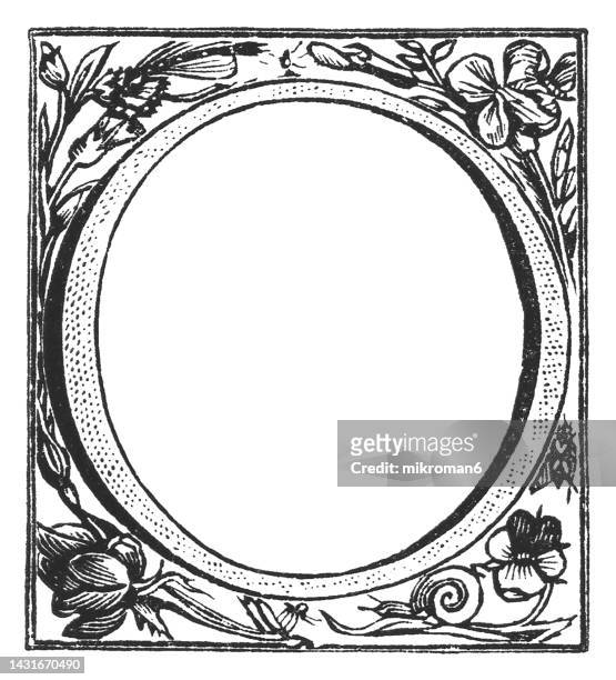 old engraved illustration of letter o, decorative ornament - fantasy border stock pictures, royalty-free photos & images