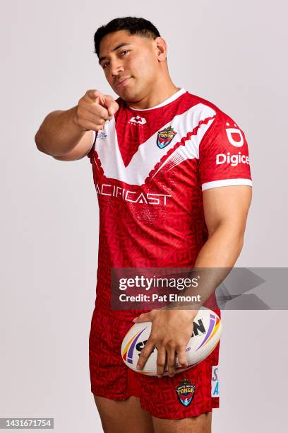 Jason Taumalolo of Tonga poses for a photo during the Tonga Rugby League World Cup Portrait session on October 07, 2022 in Leeds, England.