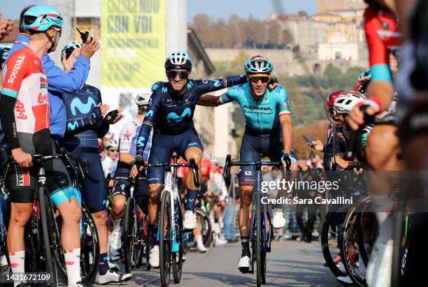 Alejandro Valverde Belmonte of Spain and Movistar Team and Vincenzo Nibali of Italy and Astana - Qazaqstan Team are seen on the final day of their...