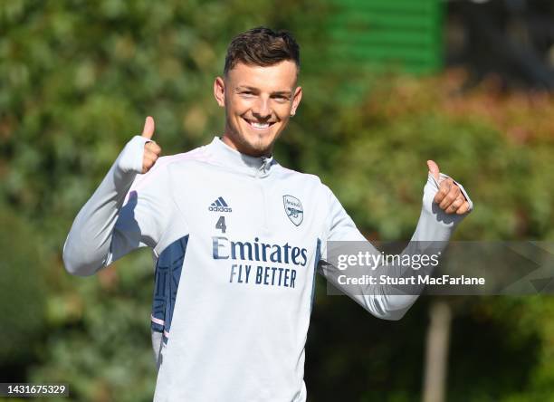 Ben White of Arsenal during a training session at London Colney on October 08, 2022 in St Albans, England.