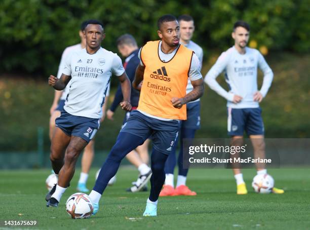 Gabriel Jesus of Arsenal during a training session at London Colney on October 08, 2022 in St Albans, England.