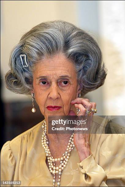 Queen Fabiola of Belgium attends the gala dinner held during the state visit of the Italian President Carlo Azeglio Ciampi.