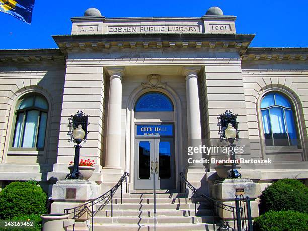 goshen city hall entrance - indiana flag stock pictures, royalty-free photos & images