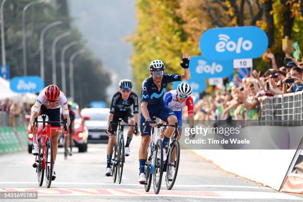 Alejandro Valverde Belmonte of Spain and Movistar Team crosses the finishing line at his farewell as a professional cyclist during the 116th Il...