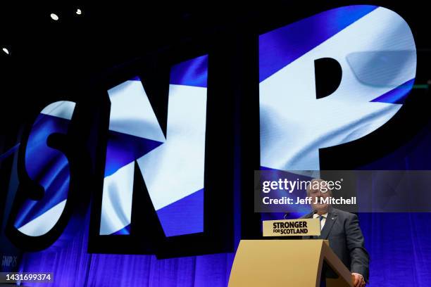 Ian Blackford MP Leader of the Scottish National Party Parliamentary Group addresses the first SNP conference in three years on October 08, 2022 in...