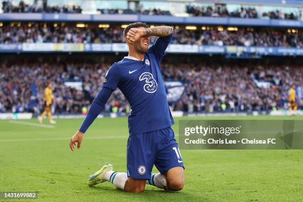 Christian Pulisic of Chelsea celebrates after scoring their team's second goal during the Premier League match between Chelsea FC and Wolverhampton...