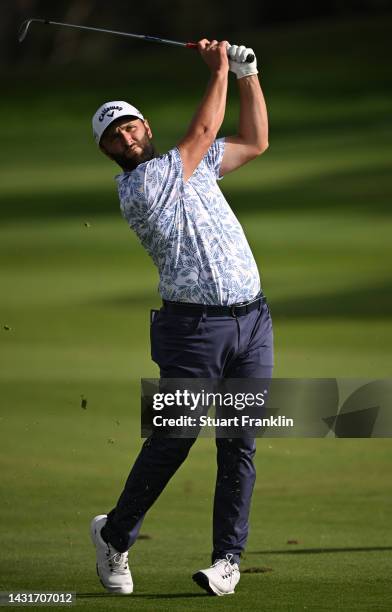 Jon Rahm of Spain plays his approach shot on the 16th hole during Day Three of the acciona Open de Espana presented by Madrid at Club de Campo Villa...