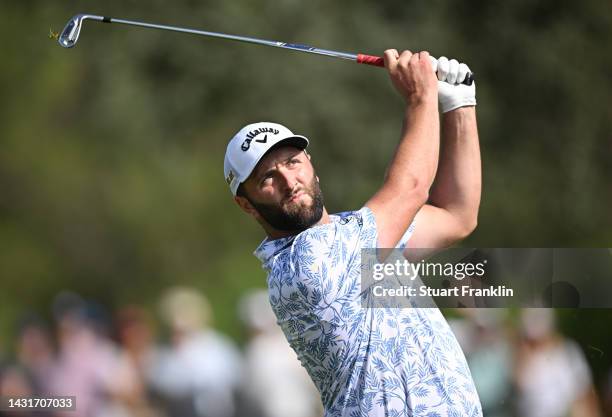 Jon Rahm of Spain plays his approach shot on the 13th hole during Day Three of the acciona Open de Espana presented by Madrid at Club de Campo Villa...