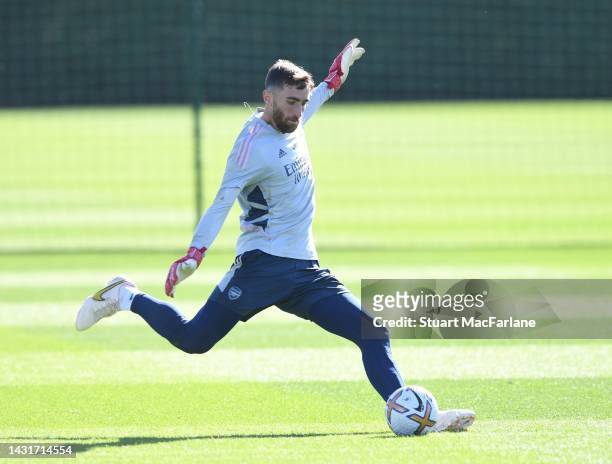Matt Turner of Arsenal during a training session at London Colney on October 08, 2022 in St Albans, England.