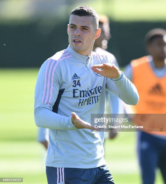 Granit Xhaka of Arsenal during a training session at London Colney on October 08, 2022 in St Albans, England.