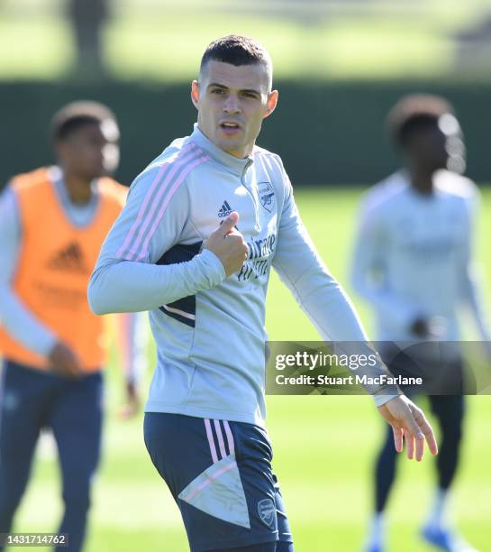 Granit Xhaka of Arsenal during a training session at London Colney on October 08, 2022 in St Albans, England.