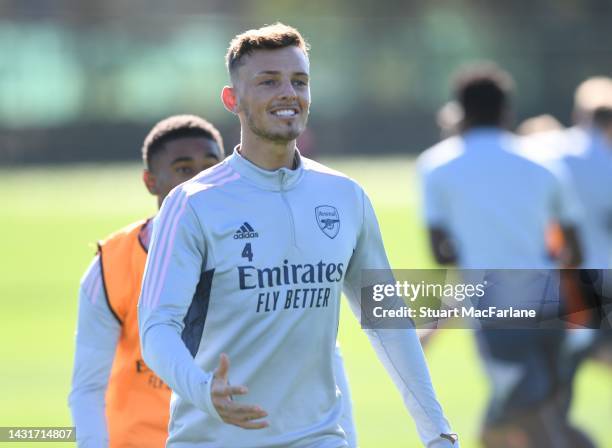 Ben White of Arsenal during a training session at London Colney on October 08, 2022 in St Albans, England.