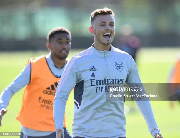 Ben White of Arsenal during a training session at London Colney on October 08, 2022 in St Albans, England.