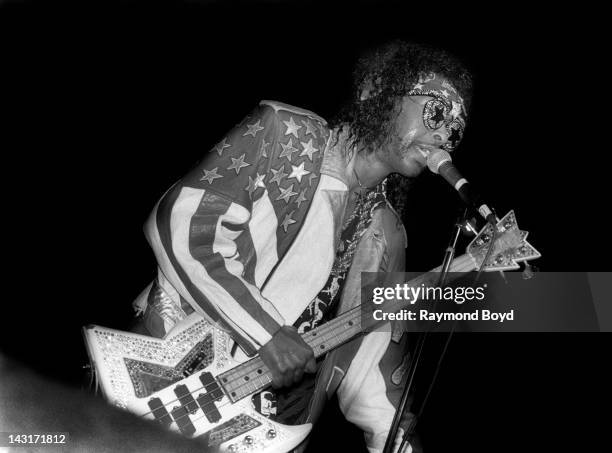 Singer Bootsy Collins performs at the Regal Theater in Chicago, Illinois in OCTOBER 1992.