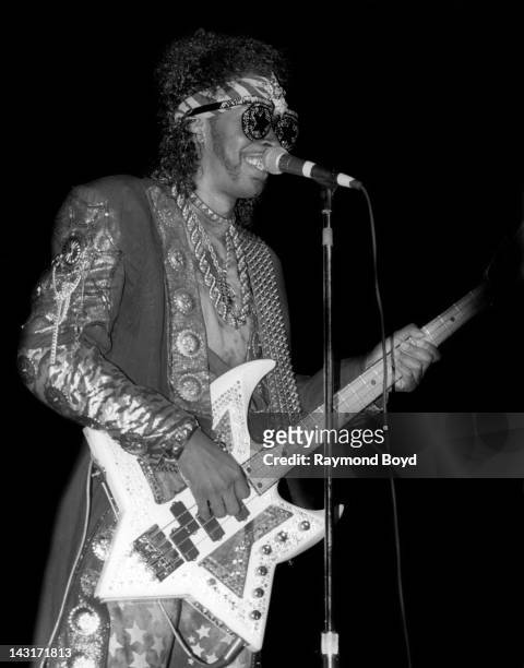 Singer Bootsy Collins performs at the Regal Theater in Chicago, Illinois in OCTOBER 1992.