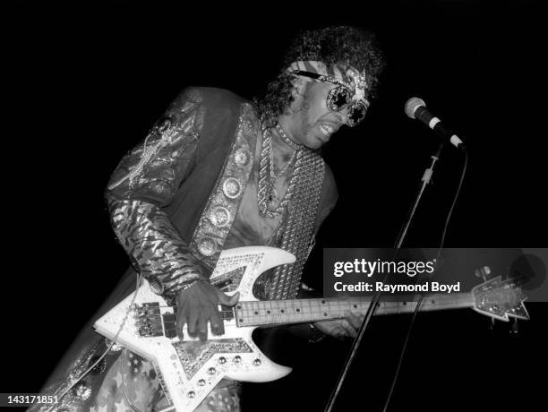 Singer Bootsy Collins performs at the Regal Theater in Chicago, Illinois in OCTOBER 1992.