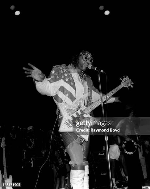 Singer Bootsy Collins performs at the Regal Theater in Chicago, Illinois in OCTOBER 1992.