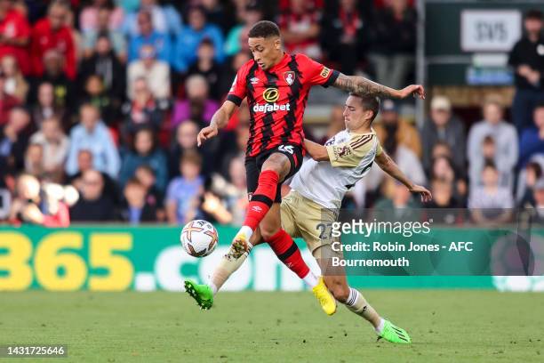 Marcus Tavernier of Bournemouth and Timothy Castagne of Leicester City during the Premier League match between AFC Bournemouth and Leicester City at...