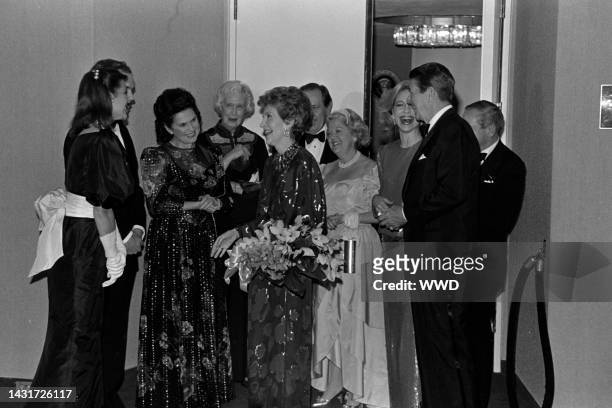 Princess Caroline of Monaco , Nancy Reagan , Lynn Wyatt , and Ronald Reagan attend a reading of Ogden Nash verses, set to the music of Camile...