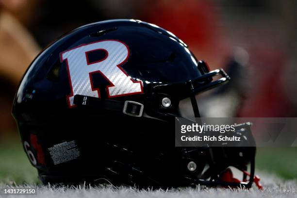 The Rutgers Scarlet Knights helmet before a game against the Nebraska Cornhuskers at SHI Stadium on October 7, 2022 in Piscataway, New Jersey.