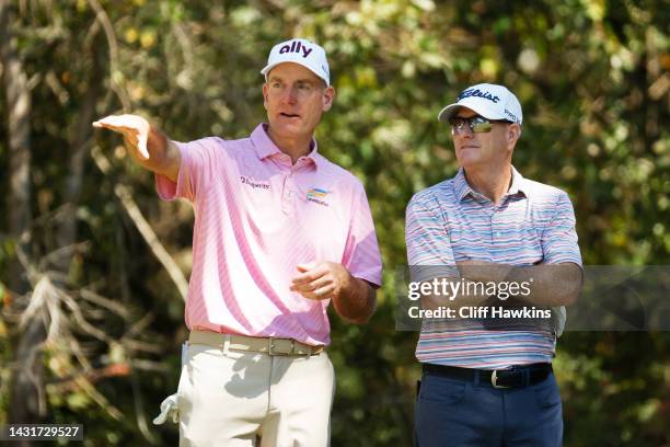 Jim Furyk of the United States talks to Steve Flesch of the United States on the third tee during the second round of the Constellation FURYK &...
