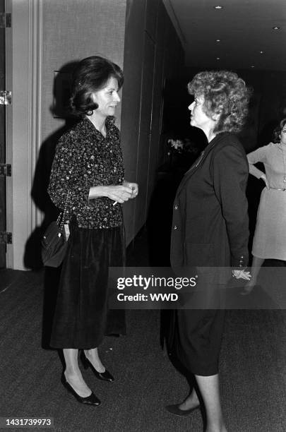 Deeda Blair and Barbara Pryor attend a reception at the Motion Picture Institute in Washington, D.C., on January 19, 1981.